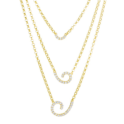 18K Pure Gold 3 Layer Stone Necklace