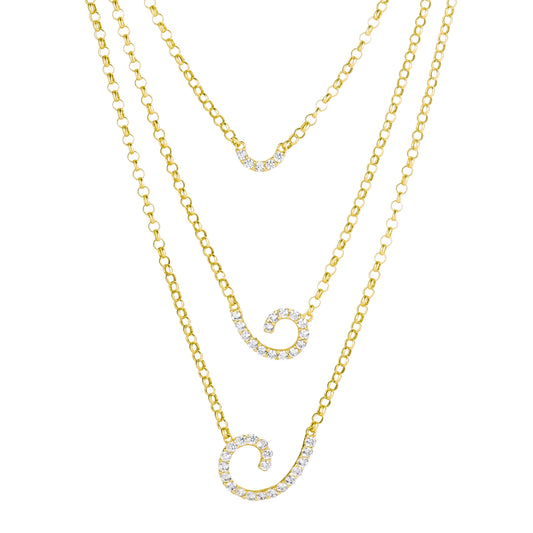 18K Pure Gold 3 Layer Stone Necklace