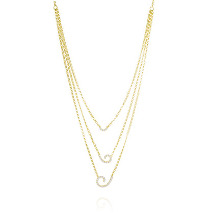 18K Pure Gold 3 Layer Stone Necklace