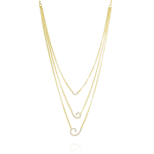 18K Pure Gold 3 Layer Stone Necklace