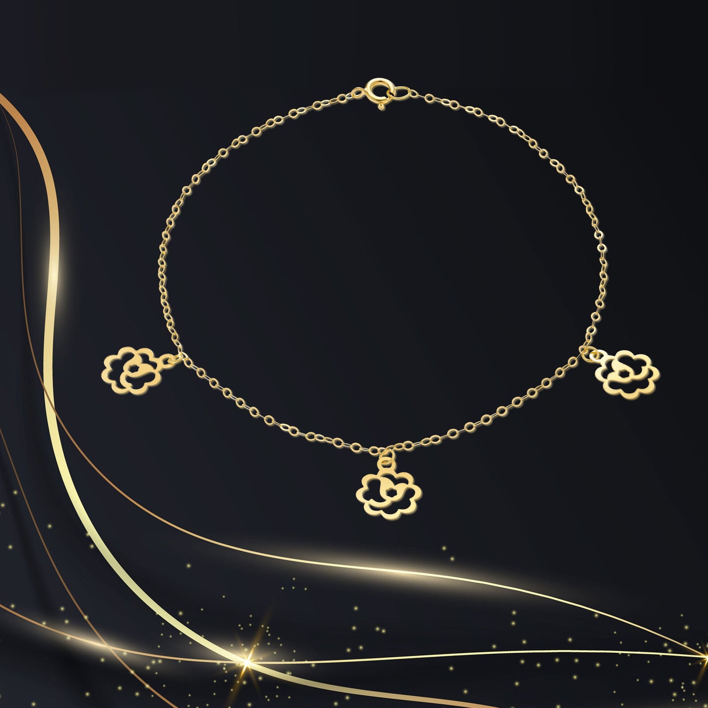 18K Pure Gold Fine Flower Bracelet