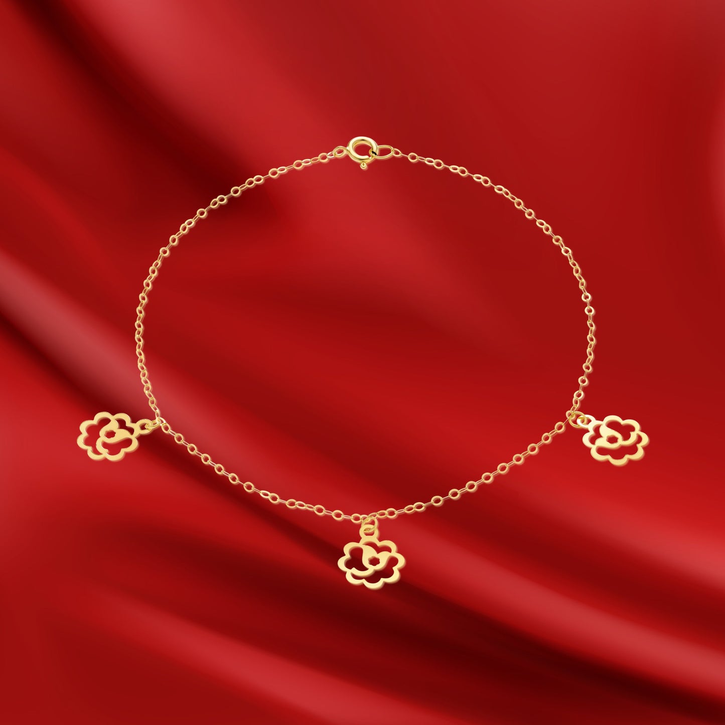 18K Pure Gold Fine Flower Bracelet