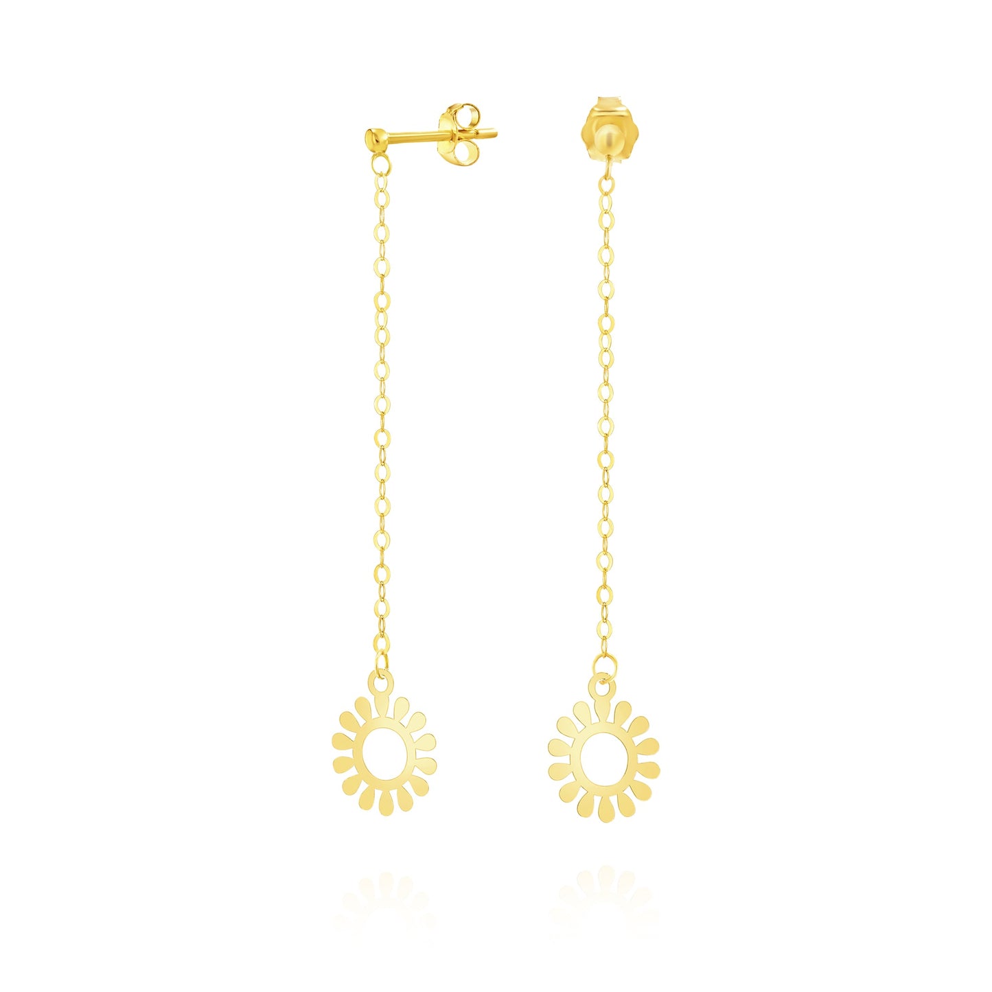 18K Pure Gold Hanging Round Flower Earring Set