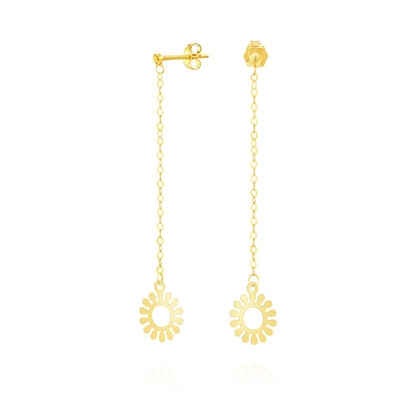 18K Pure Gold Hanging Round Flower Earring Set