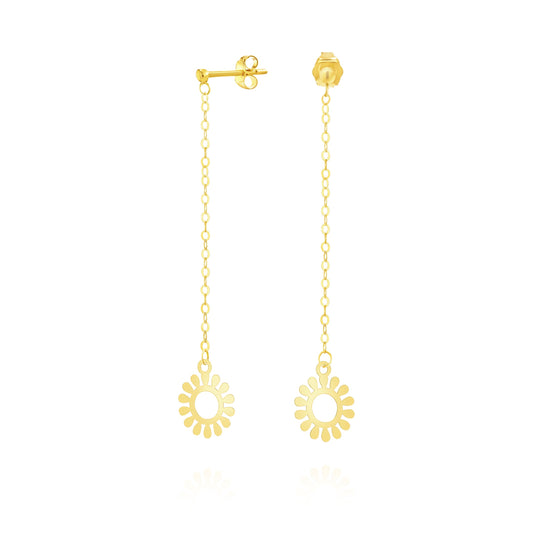 18K Pure Gold Hanging Round Flower Earring Set
