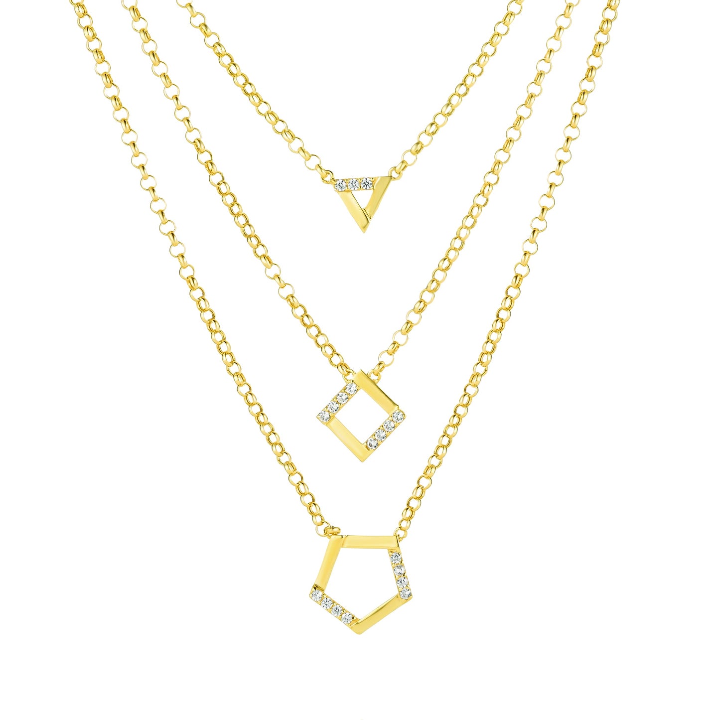 18K Pure Gold 3 Layer Stone Necklace