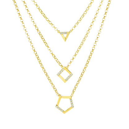 18K Pure Gold 3 Layer Stone Necklace