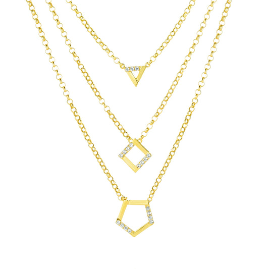 18K Pure Gold 3 Layer Stone Necklace