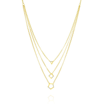 18K Pure Gold 3 Layer Stone Necklace