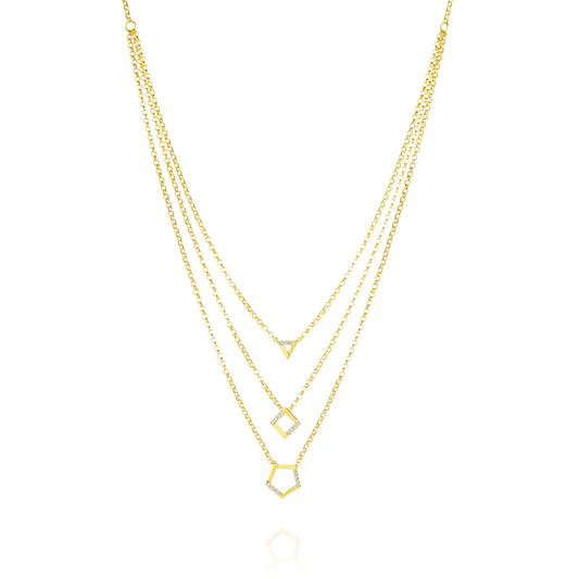 18K Pure Gold 3 Layer Stone Necklace