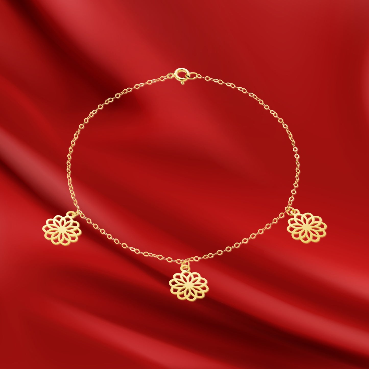 18K Pure Gold Fine Flower Bracelet