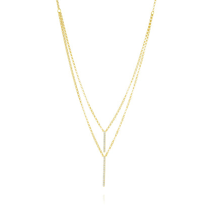 18K Pure Gold 2 Layer Stone Necklace