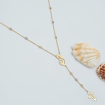 18K Pure Gold Elegant Mama Mary Cross Necklace