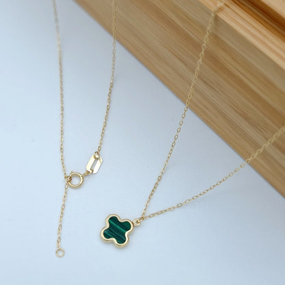 18K Pure Gold Green Flower Necklace