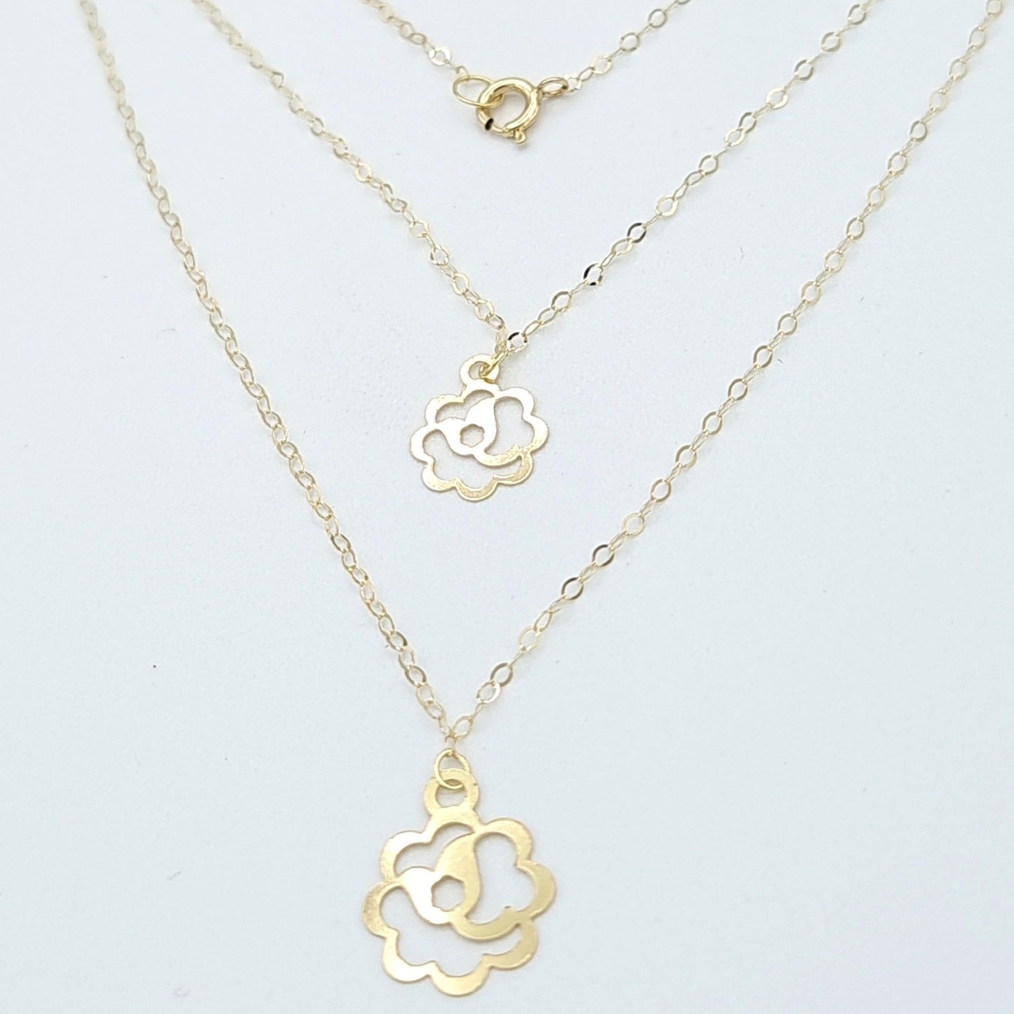 18K Pure Gold 2 Layer Flower Necklace