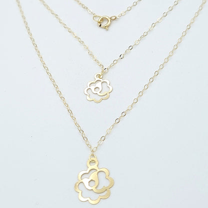 18K Pure Gold 2 Layer Flower Necklace