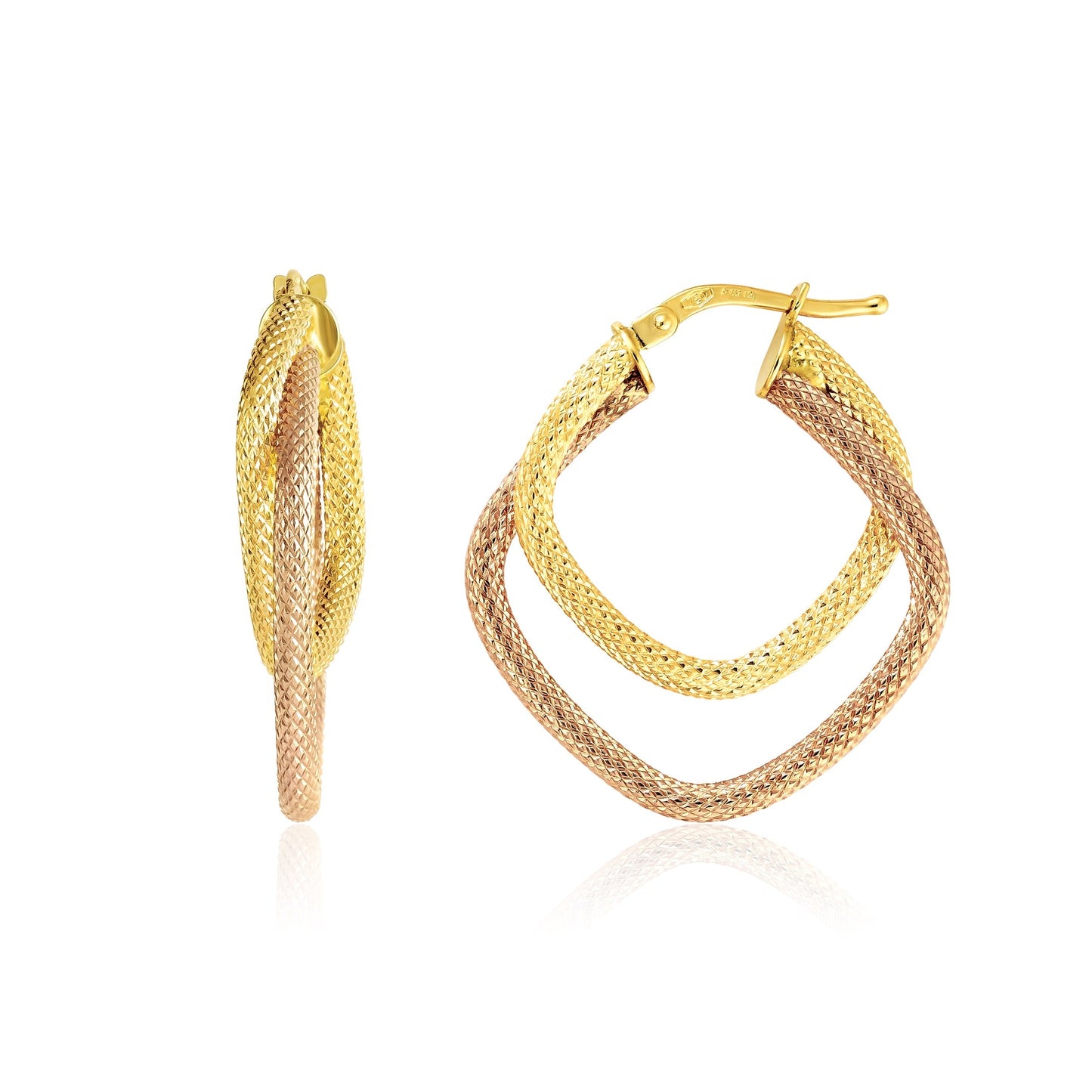 18K Pure Gold 2 Color Square Earrings