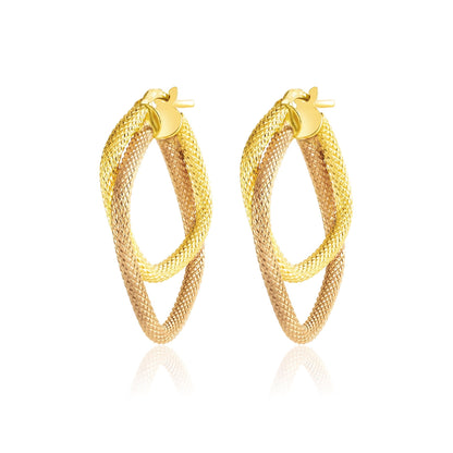 18K Pure Gold 2 Color Square Earrings