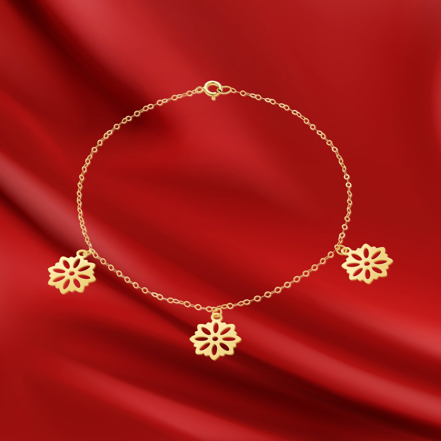 18K Pure Gold Fine Flower Bracelet