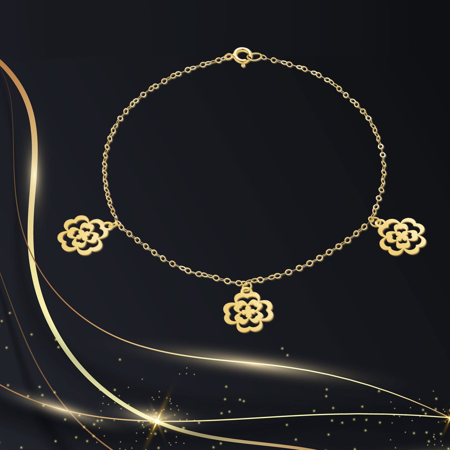 18K Pure Gold Fine Flower Bracelet