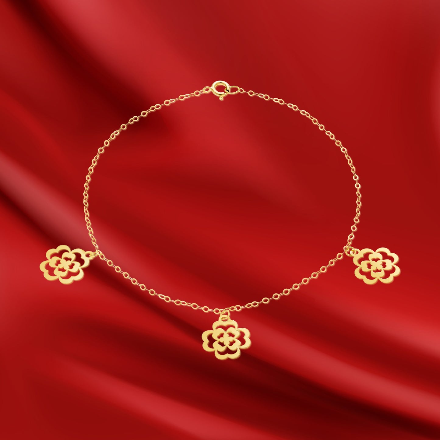 18K Pure Gold Fine Flower Bracelet