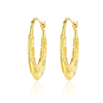 18K Pure Gold Oval Earrings