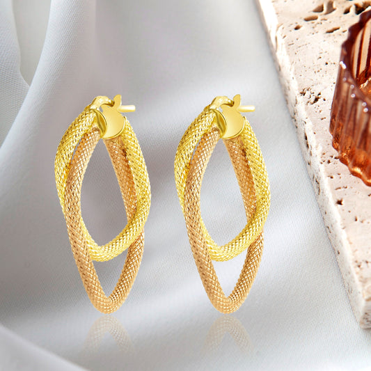 18K Pure Gold 2 Color Square Earrings