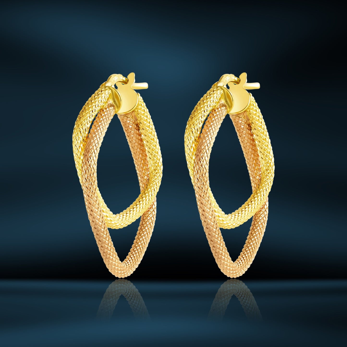 18K Pure Gold 2 Color Square Earrings