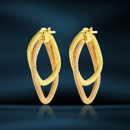 18K Pure Gold 2 Color Square Earrings