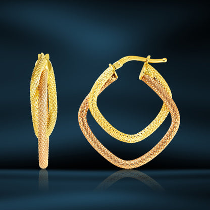 18K Pure Gold 2 Color Square Earrings