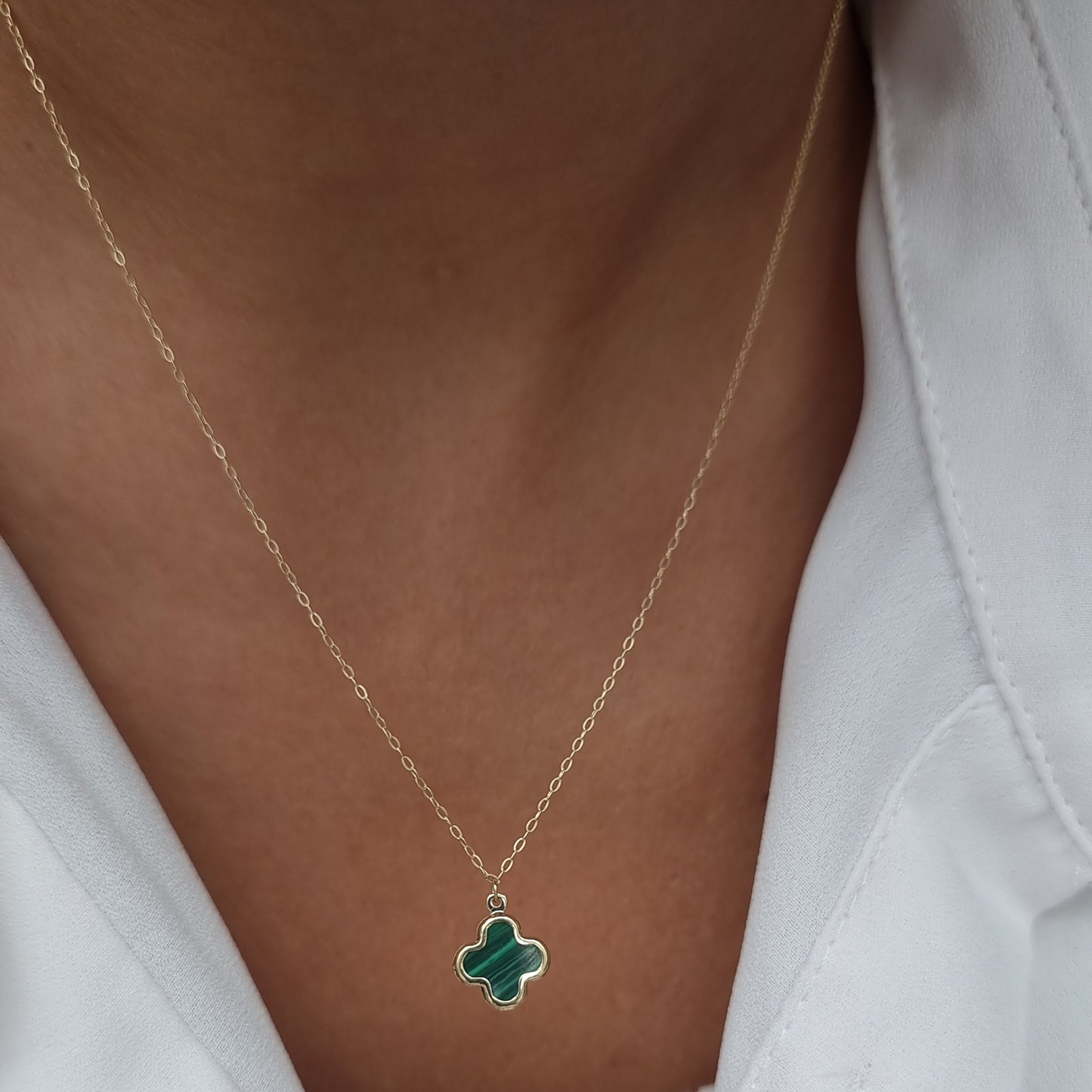 18K Pure Gold Green Flower Necklace