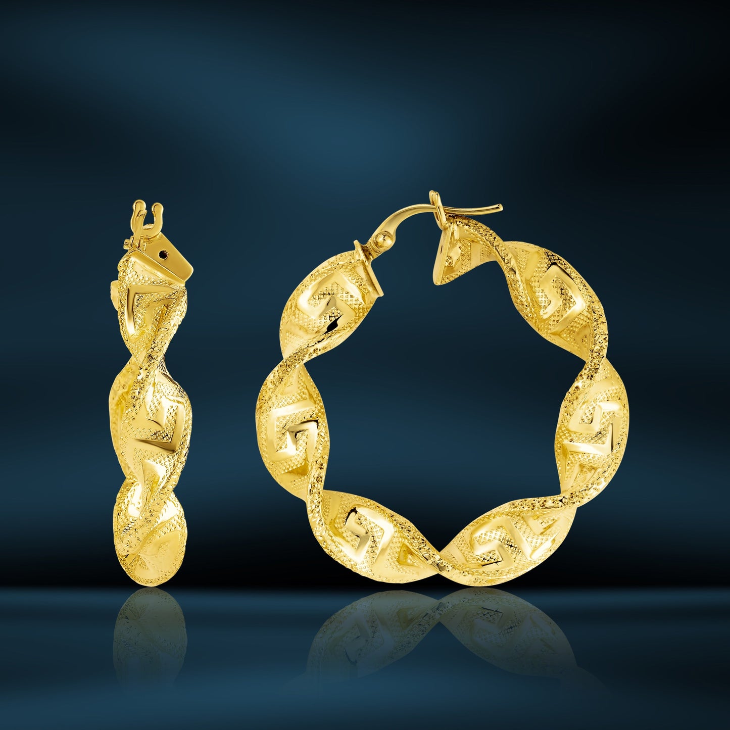 18K Pure Gold Twisted Round Loop Earrings