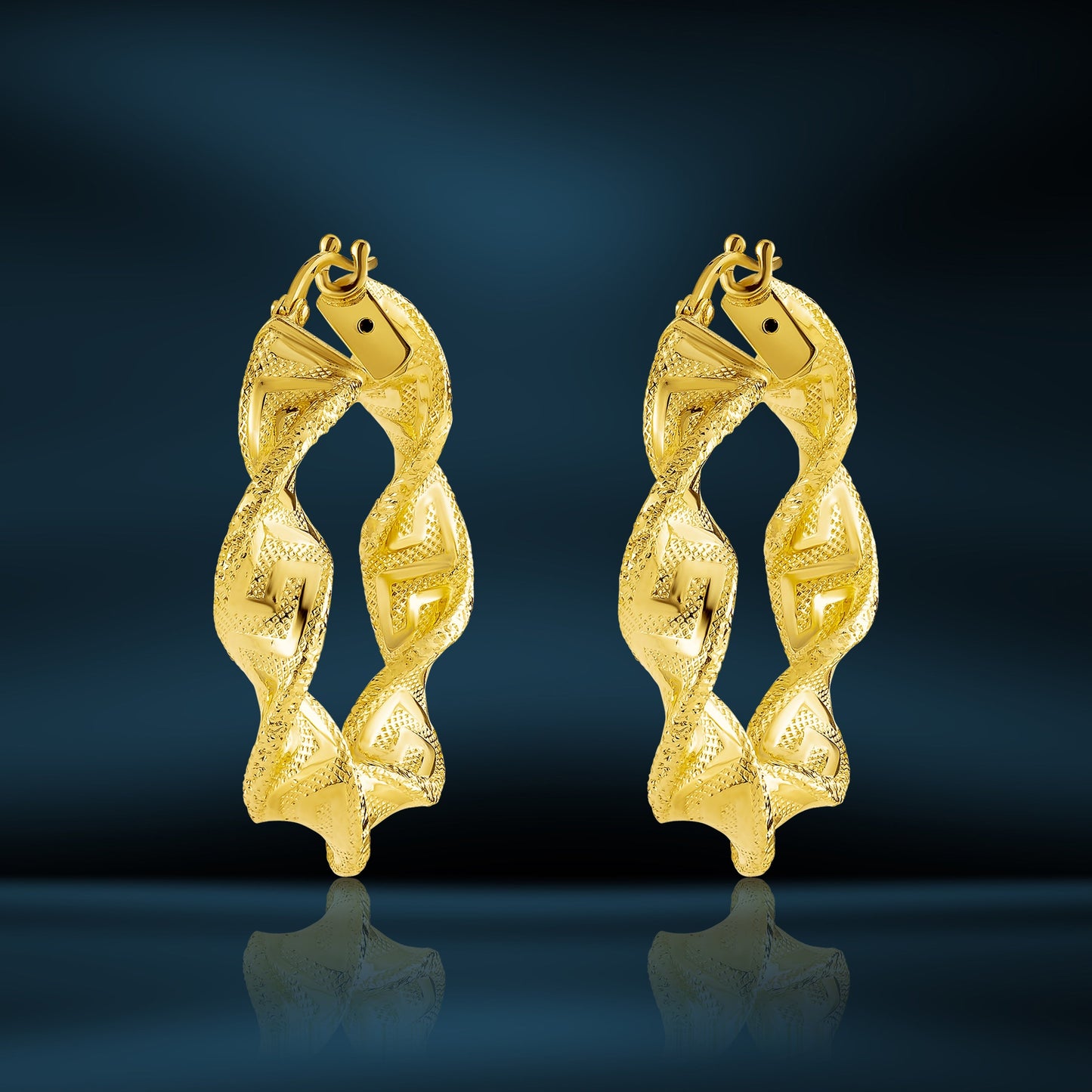 18K Pure Gold Twisted Round Loop Earrings