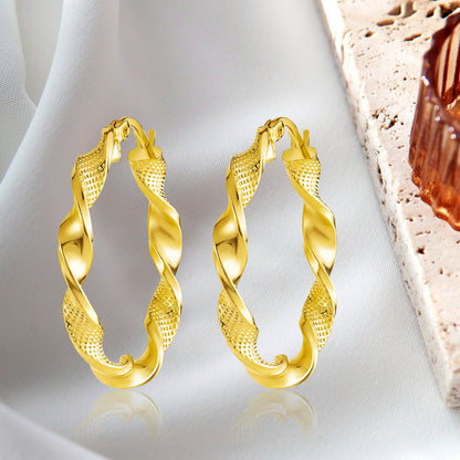 18K Pure Gold Twisted Round Loop Earrings