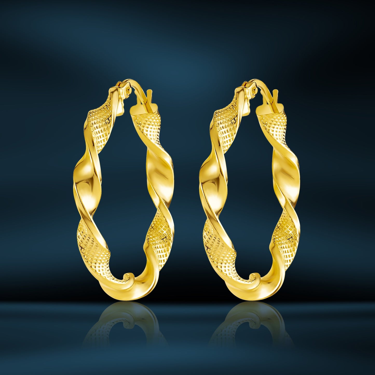 18K Pure Gold Twisted Round Loop Earrings