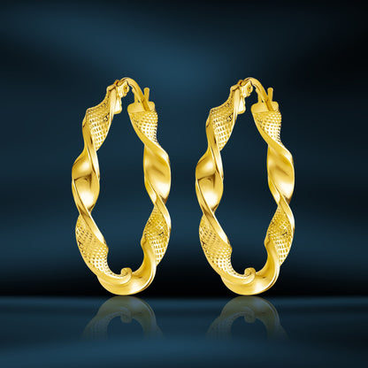 18K Pure Gold Twisted Round Loop Earrings