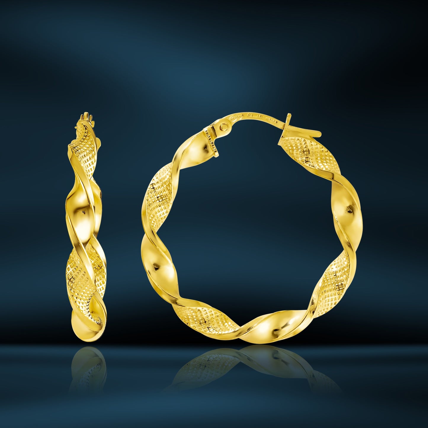 18K Pure Gold Twisted Round Loop Earrings