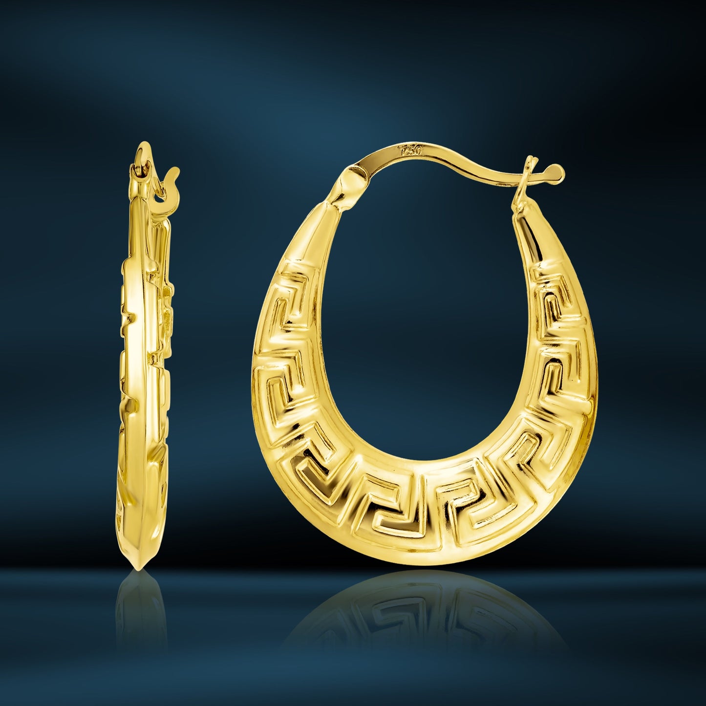 18K Pure Gold Oval Earrings