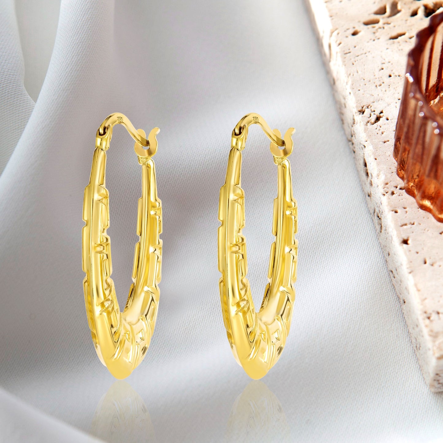 18K Pure Gold Oval Earrings