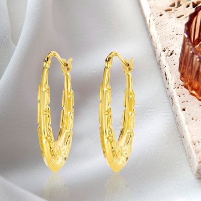 18K Pure Gold Oval Earrings
