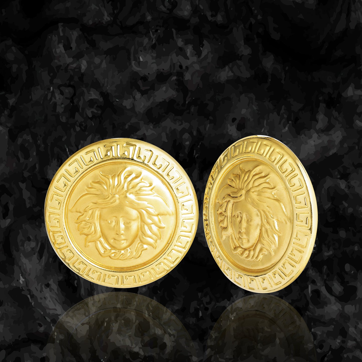 18K Pure Gold Round V.R.C Stud Earring Set