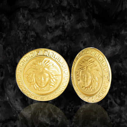 18K Pure Gold Round V.R.C Stud Earring Set