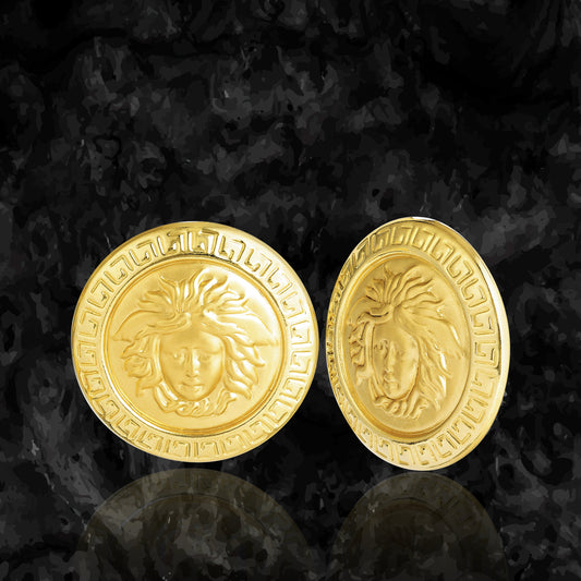 18K Pure Gold Round V.R.C Stud Earring Set