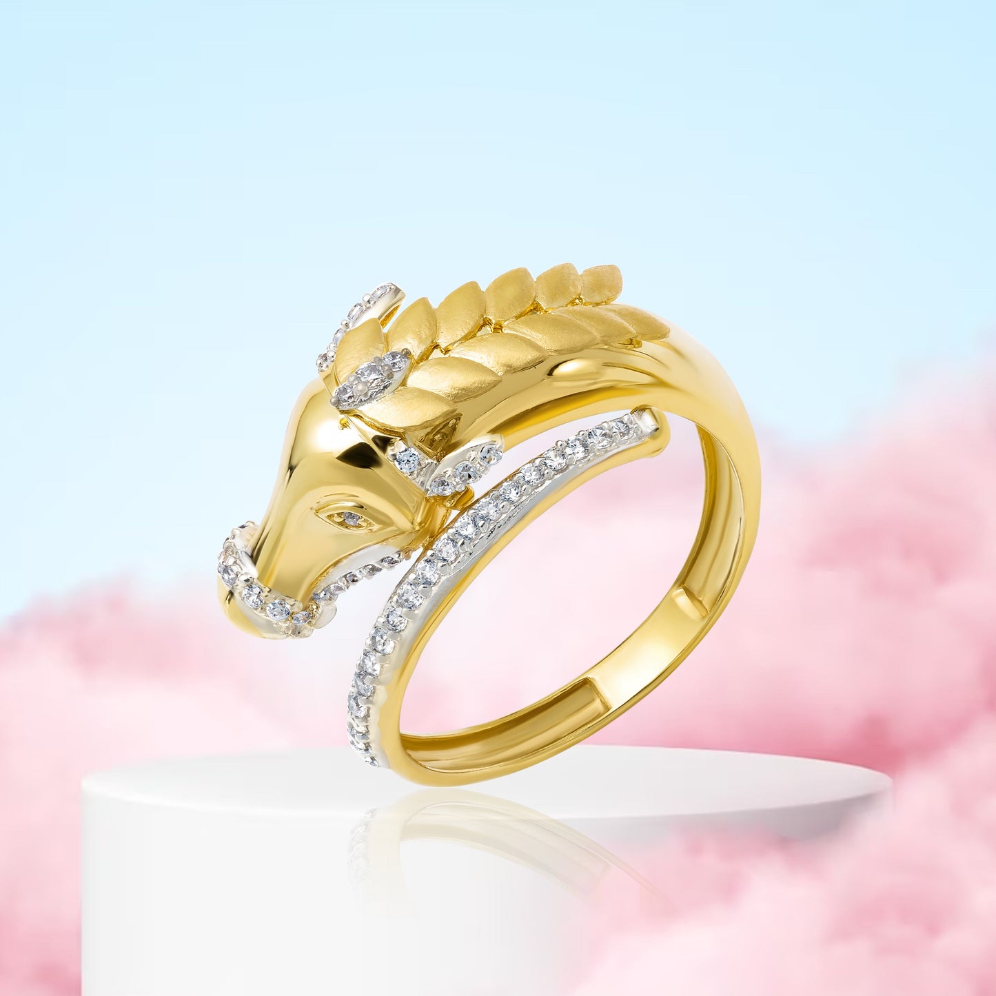 18K Pure Gold Horse Stone Ring