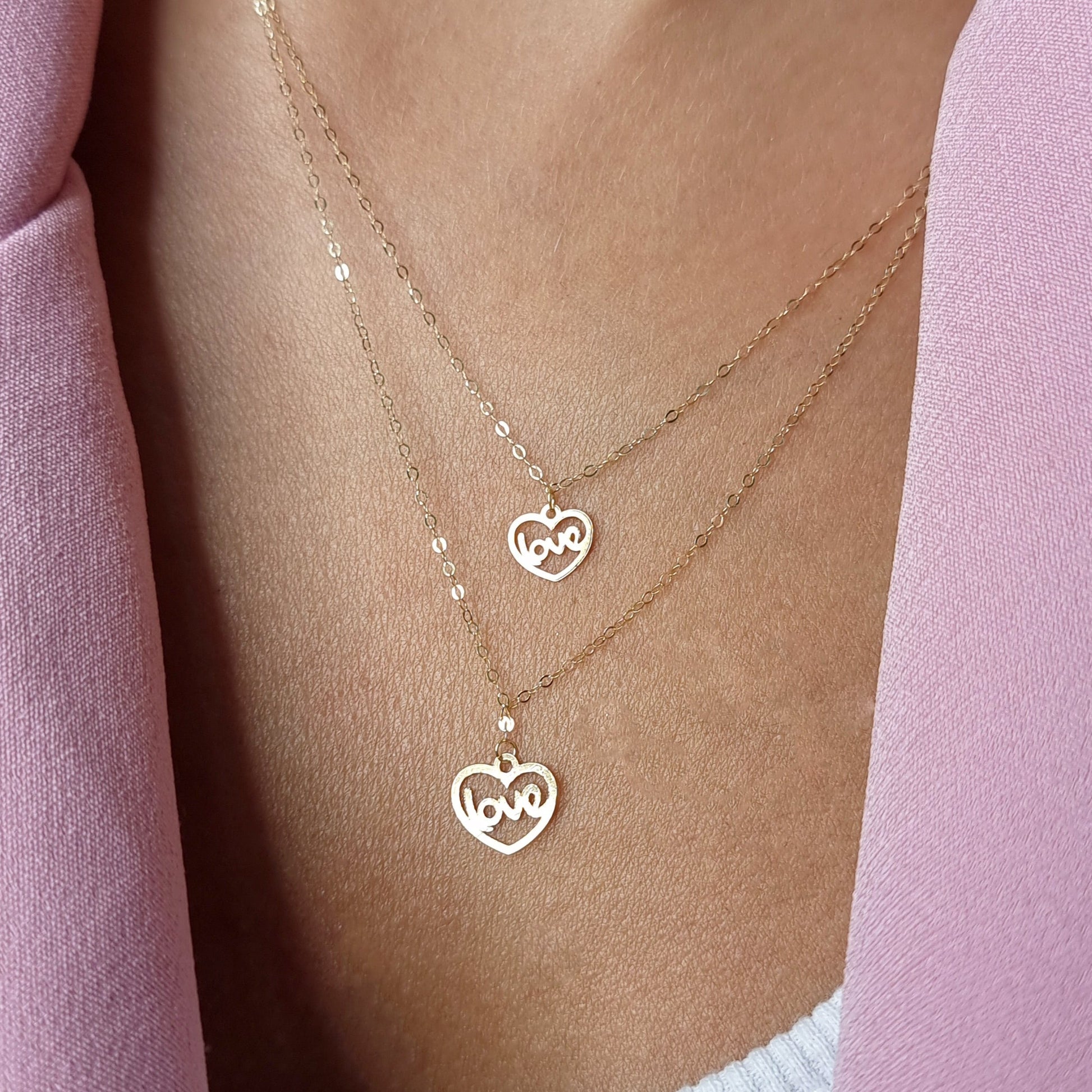 18K Pure Gold 2 Layer Love Necklace