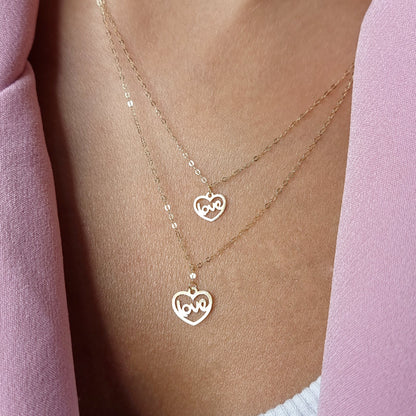 18K Pure Gold 2 Layer Love Necklace