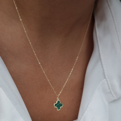 18K Pure Gold Green Flower Necklace