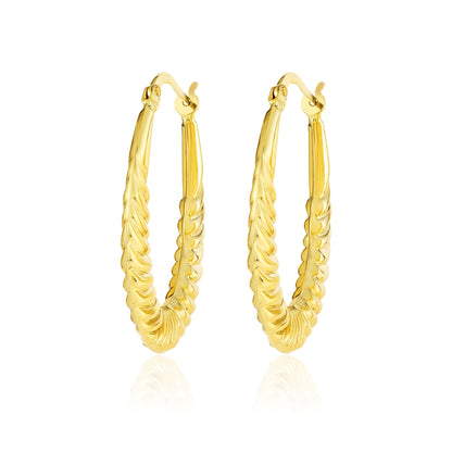 18K Pure Gold Oval Loop Earrings