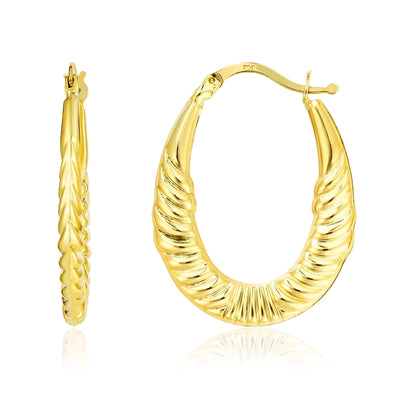 18K Pure Gold Oval Loop Earrings