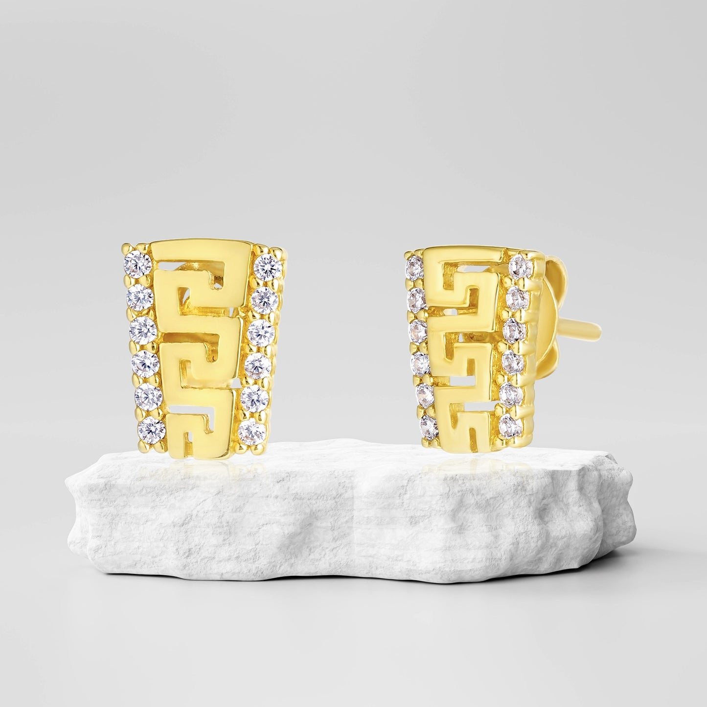 18K Pure Gold Stone Earrings